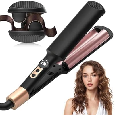 Waver Curling Iron Hair Crimper 3/4 Inch, Ionic Deep Waver Hair Curler Tool, 5 Temp Dual Barrel Mini Portable Curling Wand, Dual Voltage, Anti-Scalding Fast Heating for Short and Long Hair