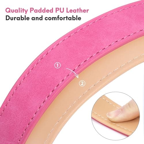 Jumpress Leather Dog Collar for Small Medium Large Dogs, Soft Padded Dog Leather Collar with Heavy Duty Gold Buckle, Durable & Comfortable for Puppy Dogs Daily Walking (Hot Pink, XS) view 6