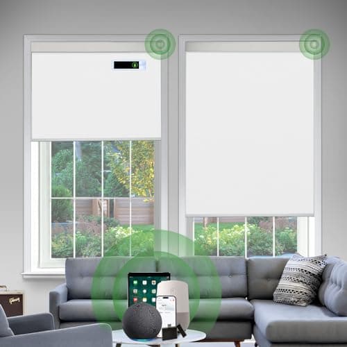 DONGFXK Motorized Blinds with Remote, Blackout Cooling Automatic Shades with Solar Panel Cordless Smart Blinds for Windows, Custom Electric Blinds Horizontal Roller Shades,White,34" W X 72" H view 1