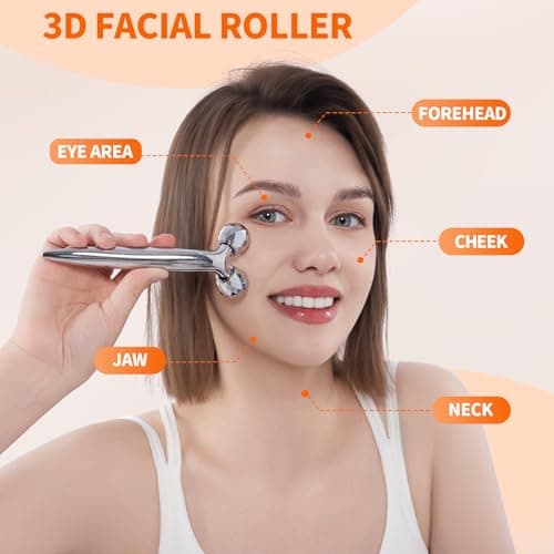 Metal Facial Roller Massager, 3D Cooling Face Massage Tool for Reduce Puffiness, Remove Eye Wrinkles, Face Lifting, Increase Firmness, Anti-Aging, Skin Tightening view 2