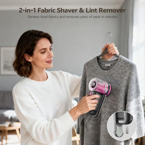 Rechargeable Fabric Shaver, 2-in-1 Lint Remover for Clothing, Furniture, Sweater with 6-Blade, 200ml Container, LED Display, 2000mAh USB-C, 3-Speed Lint Shaver Eliminates Fuzz & Pilling view 3