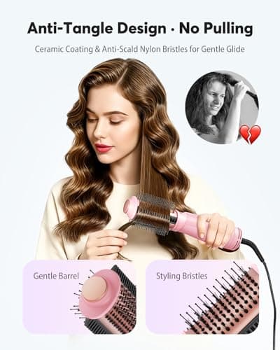 2" Travel Blow Dryer Brush, Dual Voltage 100-240V Hot Air Brush, 4-in-1 Ionic Hair Dryer Brush for Blowout, Volumizing, Straightening, Curling & Drying, Portable with EU UK Plug view 6