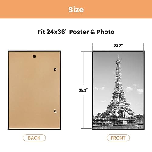 upsimples 24x36 Poster Frame Black 3 Pack, Scratch-Proof Picture Frames 24 x 36 for Photo Gallery - Slide-In Strips, Horizontal or Vertical Wall Mounting view 3