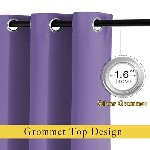 NICETOWN Blackout Lilac Purple Curtains & Drapes for Bedroom - Noise Reducing Thermal Insulated Solid Grommet Room Darkening Window Drapes for French Door (2 Panels, 66 x 90 Inch) view 2