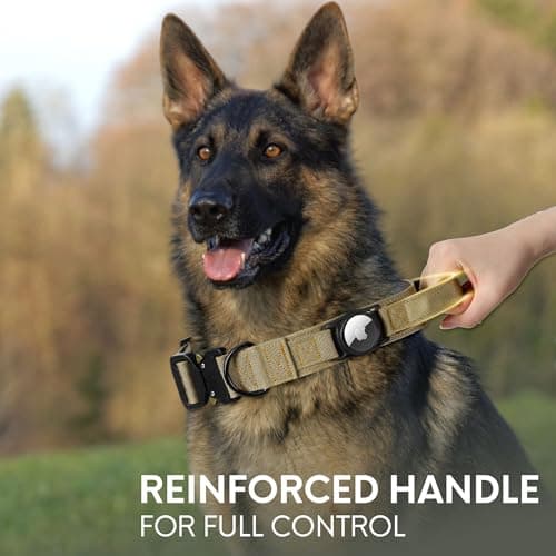 Jumpress Heavy Duty Tactical Dog Collar with Airtag Holder, 1.5’’ Wide Large Dog Collar with Comfortable Handle, Durable Airtag Dog Collar for Large Dogs (Brown,Neck 20-24’’) view 4