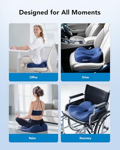 HUANUO Ergonomic Seat Cushion, Memory Foam Cooling Gel Office Chair Cushion for Hip Support, Tailbone Pressure Relief, Breathable Car Seat Cushion for Home, Work, Driving view 5