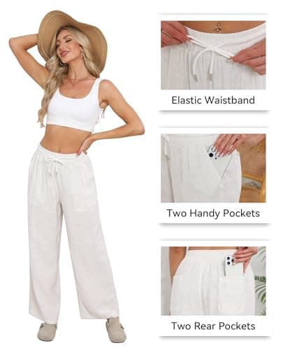 CHANGEOWN Women's Wide Leg Pants Airy Linen Blend Summer High Waisted Casual Palazzo Trousers with Pockets Lounge Beach Pants view 5