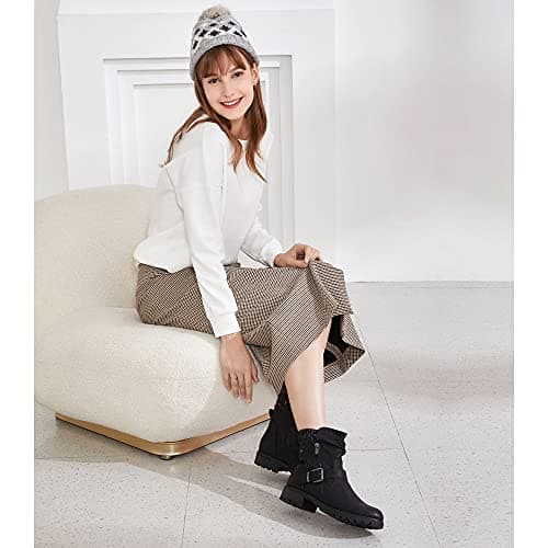 Hawkwell Women's Combat Boots Fashion Side Zipper Buckle Ankle Booties view 3