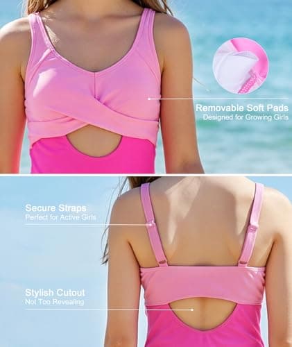 MFAVIP Girls One Piece Swimsuit Padded with Ruffle Skirt Girls Bathing Suit Adjustable Straps Teen Swimwear 9-16 view 5