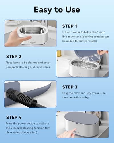 JeaTone Ultrasonic Jewelry Cleaner, 46KHz Professional Ultrasonic Cleaning Machine for Rings, Eyeglasses, Retainers, Dentures & Watches, 20oz Stainless Steel Sonic Jewelry Cleaner Pod view 6