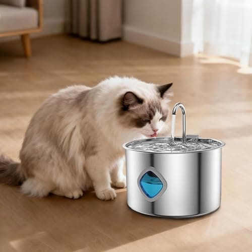 Cat Water Fountain Stainless Steel, 108oz/3.2L Automatic Pet Fountain with Multi-Filtration System, Ultra-Quiet Pump (<25dB), Water Level Window & Easy Clean
