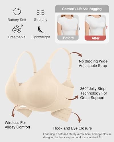 VRVOICE Womens Wireless Bras Sexy V Mesh Push Up No Underwire Bralette Seamless Supportive Tshirt Everyday Bra view 6