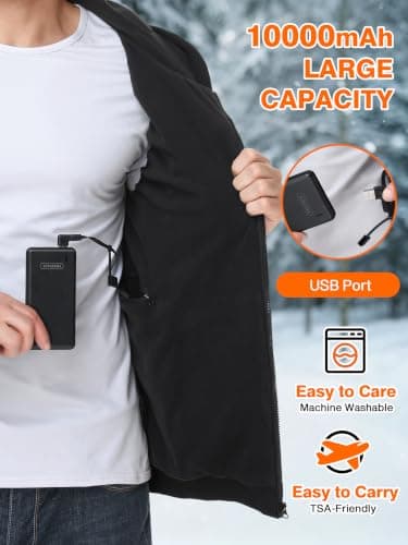 Heated Hoodie for Men Women, 10000mAh Battery Pack Zip Heated Sweatshirt | Heated Pullover Sweater, Fleece Lining, 8 Heating Zones, 3 Heating Levels, Upgraded Hood Heating for Winter Outdoor view 6