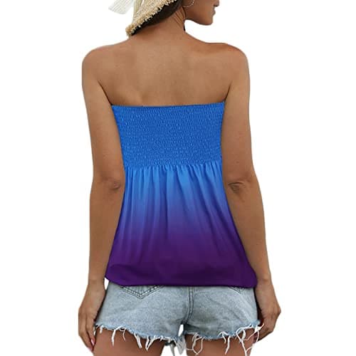 Sumtory Women Tie Dye Tube Tops Pleated Stretchy Ombre Strapless Shirts view 3