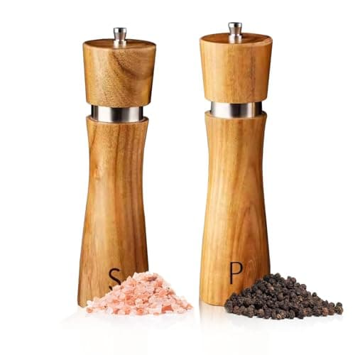 Wooden Salt and Pepper Grinder Set, 8 Inches Refillable Salt and Pepper Mills, Peppercorn Shaker with Adjustable Coarseness, Durable Acacia Wood with Ceramic/Stainless Steel Core, Tableware Gifts — image 1