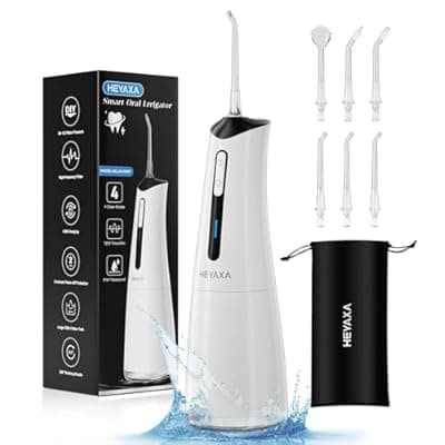 Water Dental Flosser Pick for Teeth, Portable Cordless Oral Irrigator with 4 Pressure Modes, 300ML Water Tank, IPX7 Waterproof, 6 Jet Tips, Storage Bag for Gums, Braces(White)