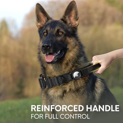 Jumpress Heavy Duty Tactical Dog Collar with Airtag Holder, 1.5’’ Wide Large Dog Collar with Comfortable Handle, Durable Airtag Dog Collar for Large Dogs (Black,Neck 18-20’’) view 4