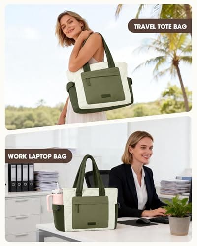 RAINSMORE Work Tote Bag for Women, Puffer Laptop Tote Bag for Teacher Large Lightweight Quilted Travel Bag with Cup Holder view 3