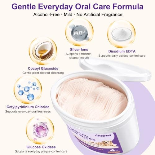 Dog & Cat Dental Finger Wipes, 3D Pearl-Patterned & Raised Dotted Dual-Sided Teeth Wipes, Reduce Bad Breath & Plaque Tartar, Alcohol-Free Gentle Formula, Flip-Top Design for Easy Access - Unscented view 4