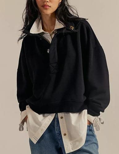 Oversized Sweatshirt for Women Henley Neck Pullover Tops view 5