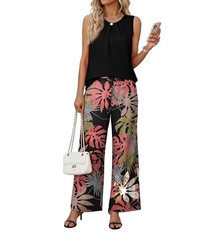 WIHOLL Two Piece Sets for Women Summer Outfits Cruise Travel Airport Beach Vacation Casual Wide Leg Pants Set view 2