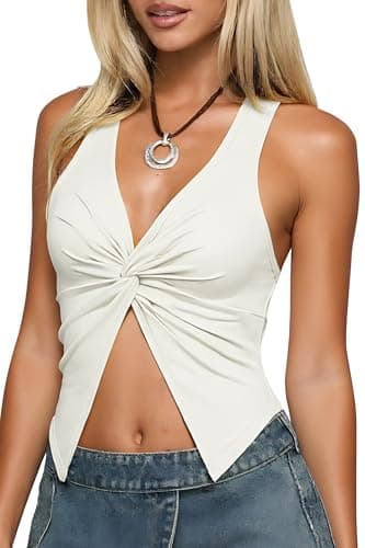 Halter Tops for Women Sleeveless Twist Knot Backless Tank Top Split Hem Y2k Clothes — image 1