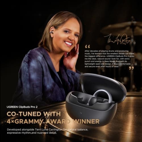 UGREEN ClipBuds Pro 2 Open Ear Earbuds Clear Calls Real Time AI Translation | LDAC, Grammy Tuned Audio, 46H Playtime, 6 Mics, Hi-Res, Bluetooth 6.1, Deep Bass, Comfort, App, IP56, Clip On Headphones view 2