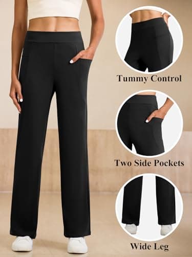 Wide Leg Yoga Pants Women High Waisted Loose Stretch Lounge Causal Work Workout Gym Trousers with Pockets view 6