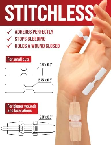 Emergency Wound Closure Strips - 11pk - 2 Types Easy to Use Butterfly Bandages - Stitchless & Painless Laceration Closure Kit view 4