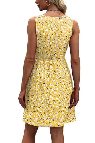 WIHOLL Women's Summer Dress 2026 A-Line Sleeveless Casual Sundress with Pockets Floral/Solid view 5