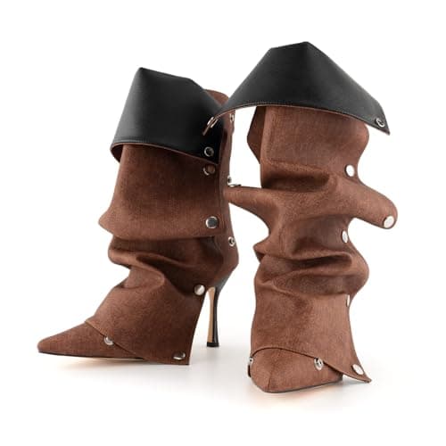 KaroNairy 3.5 in Slouchy Stiletto High Heel Booties for Women Pointed Toe Fold over Ankle Boots Sexy Shark Booties for Party view 1