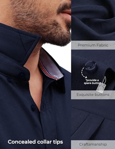 PJ PAUL JONES Mens Dress Shirt Casual Untucked Shirts Short Sleeve Button Down Shirt with Pocket view 3