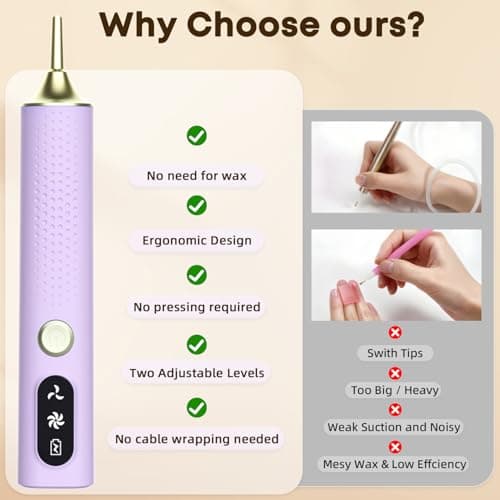 Electric Diamond Painting Pen, Vacuum Diamond Art Pens Cordless & Quiet, Adjustable Suction Mode, No Wax Needed, Diamond Painting Tool Supplies for Adults, Purple view 5