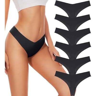 Hellopopgo Seamless Thongs For Women V-waisted No Show Thong Seamless Panties Breathable Comfortable Underwear Womens 6-Pack