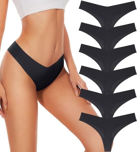 Hellopopgo Seamless Thongs For Women V-waisted No Show Thong Seamless Panties Breathable Comfortable Underwear Womens 6-Pack — image 1