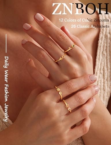 ZNBOH Gold Birthstone Initial Rings for Women Non Tarnish Dainty 14K Gold Plated Adjustable Letter Ring for Women Stackable Cute Thumb Pinky Fashion Unique Open Simple Birthday Gifts Jewelry view 2