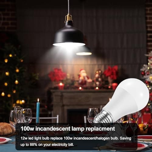HengBo LED 100 Watts Equivalent Light Bulb, E26 6500K Daylight White LED Bulb, A19 12W Medium Screw Light Bulbs for Kitchen, Living Room Home Lighting view 4