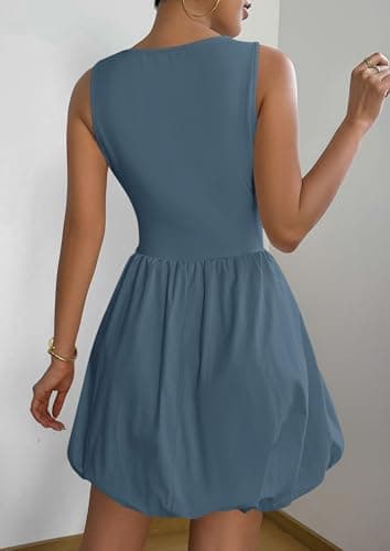 PRETTYGARDEN Summer Dresses for Women 2026 Casual Sleeveless Tank Mini Short Cocktail Dress Crew Neck Bubble Sundress Pockets view 2