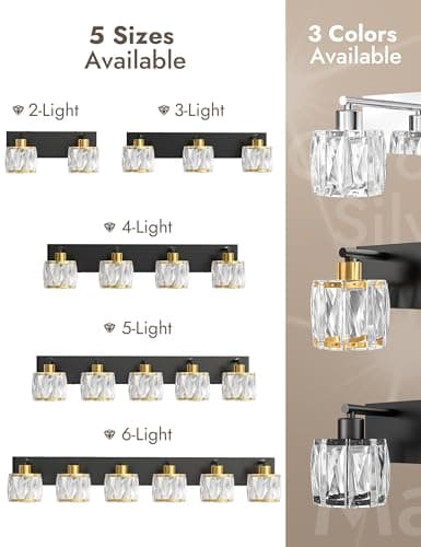 VOLISUN 3-Light Crystal Bathroom Vanity Light Fixtures, Black and Gold view 3