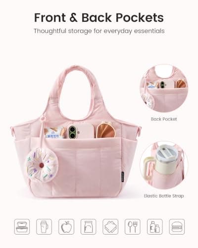 LOVEVOOK Cute Lunch Bag for Women, Insulated Lunch Box for Work | Insulated lunch box for women, shoulder strap, large bottle holder, ideal for work, picnics, and daily meals view 6
