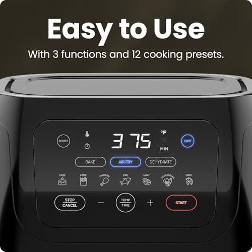 CHEFMAN Multifunctional Digital Air Fryer+ Rotisserie, Dehydrator, Convection Oven, 17 Touch Screen Presets Fry, Roast, Dehydrate, Bake, XL 10L Family Size, Auto Shutoff, Large Easy-View Window, Black view 6