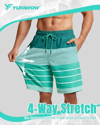 Yufawow 9 Inch Men's Swim Trunks with Mesh Lining and Quick Dry Pockets for Beach Pool Board Water Park Curise view 3