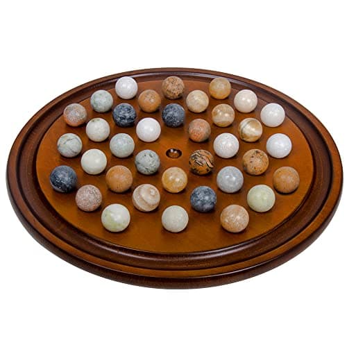 Arolly Wood Finished Solitaire Board Game with 36 Natural Balls