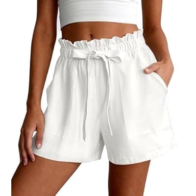PRETTYGARDEN Summer Shorts for Women Casual Ruffle Drawstring High Waist Wide Leg Comfy Lounge Shorts Beach Cruise Outfits