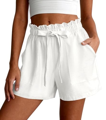 PRETTYGARDEN Summer Shorts for Women Casual Ruffle Drawstring High Waist Wide Leg Comfy Lounge Shorts Beach Cruise Outfits — image 1