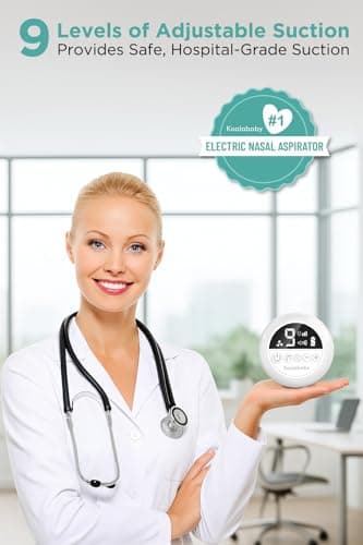 Koalababy Electric Nasal Aspirator for Baby – Hospital-Grade Nose Suction, 9 Suction Levels, Baby Nose Sucker, Nasal Cleaner, Night Light & Music, Soft Silicone Tips, Travel Bag view 3