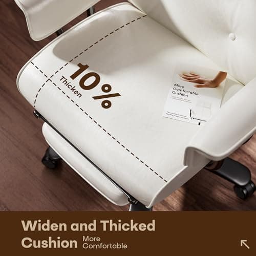 SeekFancy Criss Cross Chair with Wheels and Arms, Reclining Office Chair with Footrest and Wide Seat, Leather Big and Tall Desk Chair 400LBS, Button Tufted Vintage Design, White view 6
