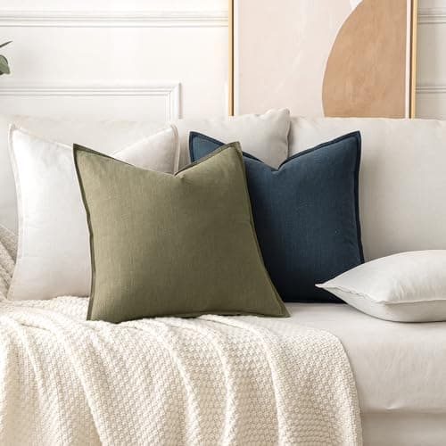 MIULEE Decorative Linen Euro Sham Pillow Covers 22x22 Inch Cream White Boho Farmhouse Neutral Couch Throw Pillows for Bed Pack of 2 Accent Modern Pillowcase Sofa Livingroom Home Decor view 4