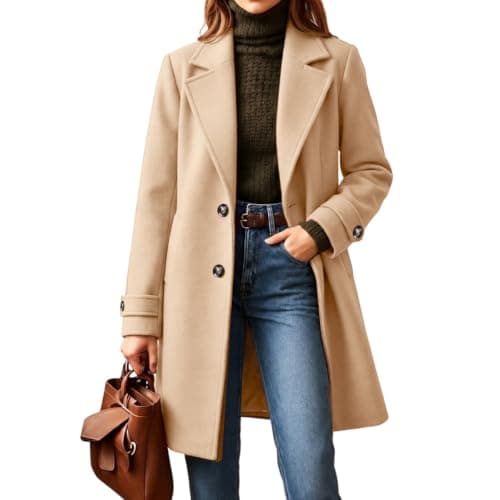 Long Trench Coat Women Single Breasted Faux Wool Pea Coats Vintage Jacket view 2
