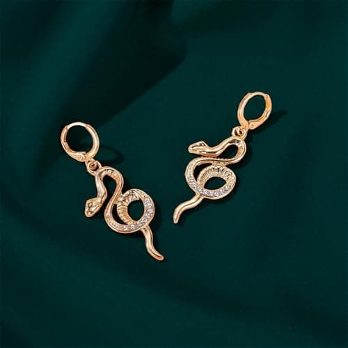 DHZJTSL Halloween Gothic Gold Snake Earrings for Women, Hypoallergenic 14K Gold Plated Goth Snake Shaped Clip On Earrings view 2